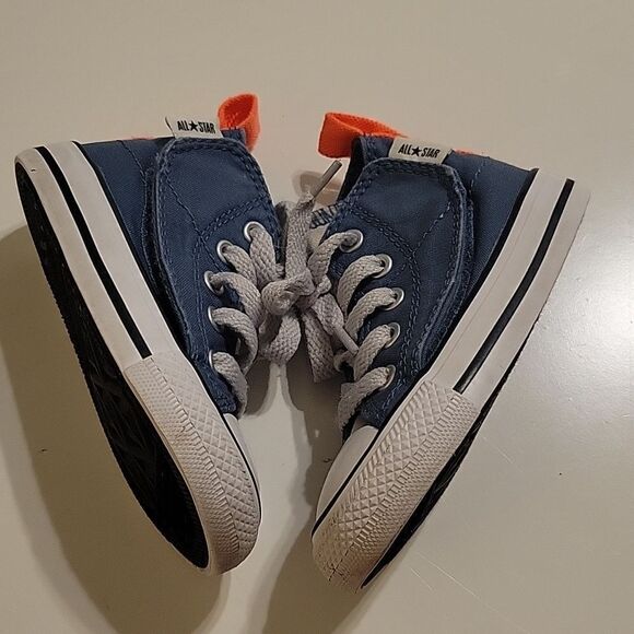 VELCRO CONVERSE ALL STAR BLUE ORANGE WHITE HIGH TOP CANVAS SNEAKERS girl boy 5 - Picture 9 of 12